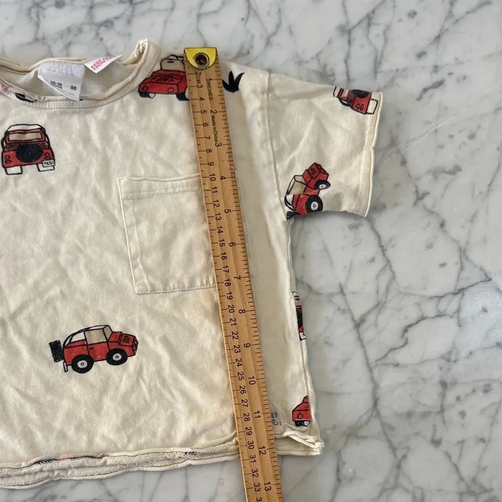 Kids' Zara Sz 12-18 Mo Cream T-Shirt Jeep Red Car Print